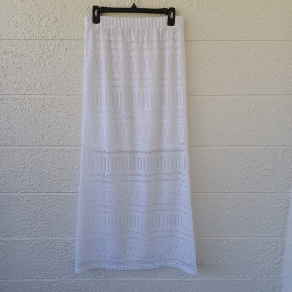 Cache White Crochet Lace Maxi Skirt Elastic Waist Boho Summer Festival Womens M - Picture 2 of 12